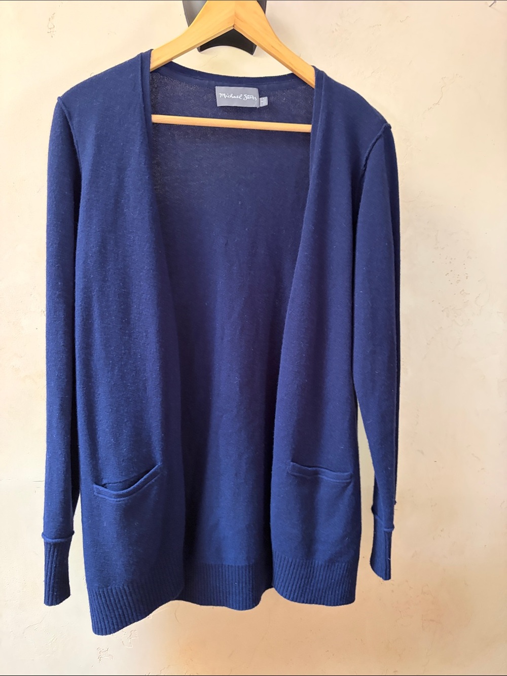 Sz M Michael Stars Navy Open-Front Cardigan with Metal Snaps & Pockets